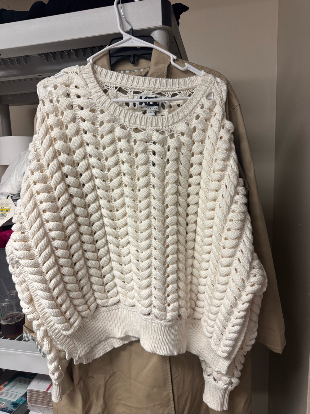 Chunky Cream Cable-Braid Scoop-Neck Sweater